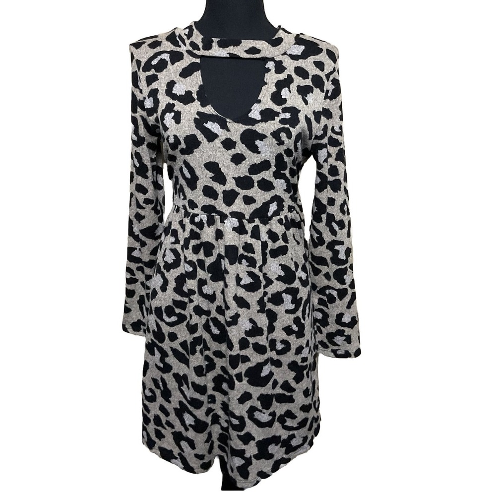 Jodifl Black Heather Contemporary‎ Cutout Animal Print Long Sleeve Mini Dress